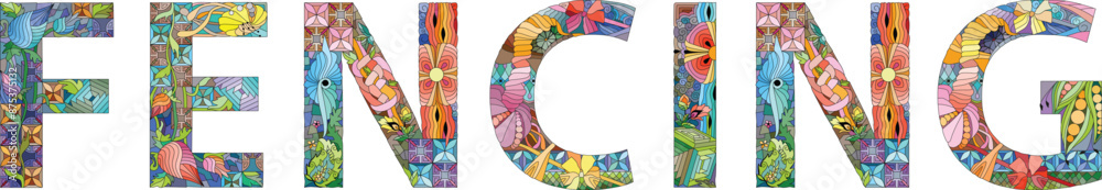 Fototapeta premium Word FENCING. Vector decorative zentangle object for decoration