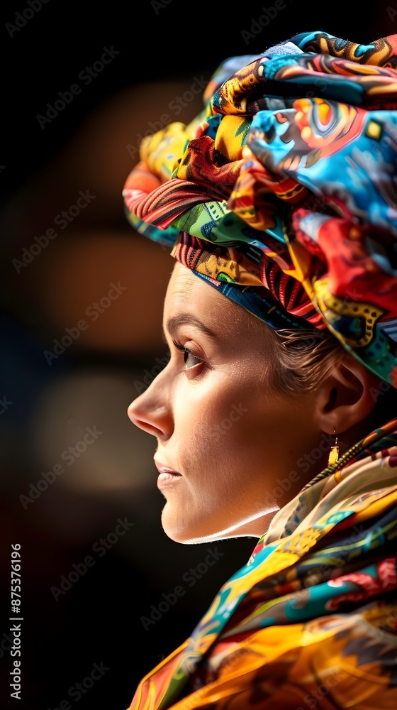 Obraz premium Dramatic and Colorful Headwear Worn by Actor Rehearsing Script