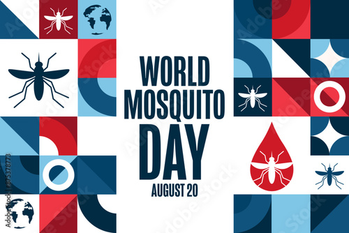 World Mosquito Day. August 20. Holiday concept. Template for background, banner, card, poster with text inscription. Vector EPS10 illustration.