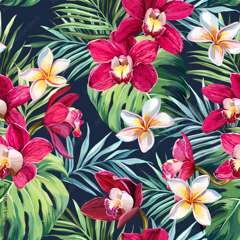 Tropical pattern. Paradise plants and flowers. Hawaiian pattern. Exotic, tropics Tropical pattern. Paradise plants and flowers. Hawaiian pattern. Exotic, tropics