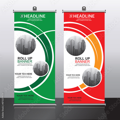 Roll up banner design template, vertical, corporate background, pull up design, vector, abstract geometric background, modern x-banner and flag-banner,rectangle size.