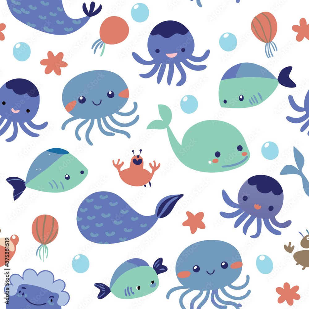 seamless pattern with fishes, seamless pattern with fish, seamless pattern with birds. Fish and Birds Designs for Fabric, Wallpaper, and Graphics