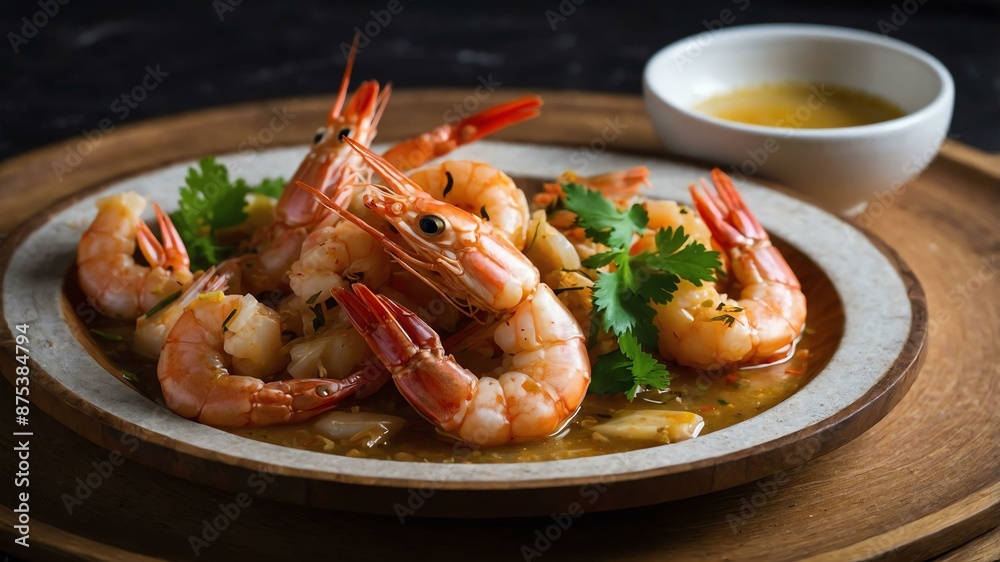 halabos na hipon shrimp cooked in its own juices with served aesthetically in a wooden plate and table halabos na hipon shrimp cooked in its own juices with served aesthetically in a wooden plate and table