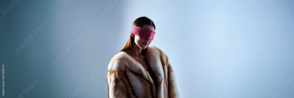 blindfold fur coat cold silhouette headband portrait