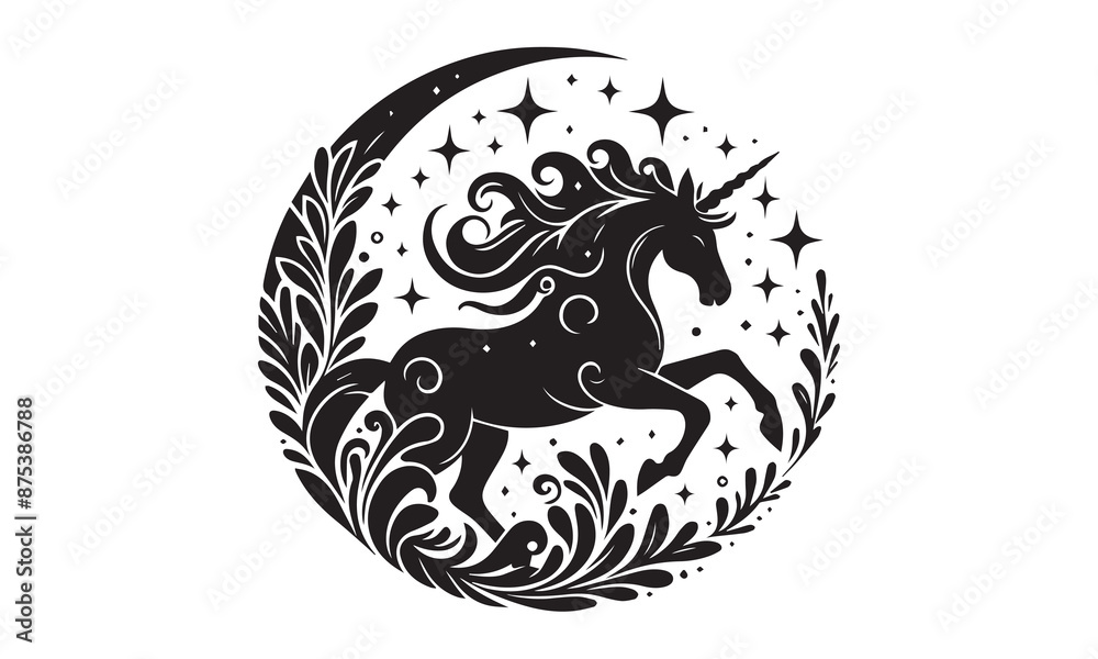 unicorn, silhouette logo, Silhouette of a flying unicorn, Unicorn head ...