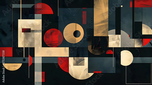 Abstract suprematism art background with geometric shapes in dark tones