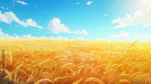 golden wheat field under a clear sky photo