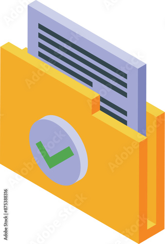 Yellow folder containing document with green check mark representing its approval