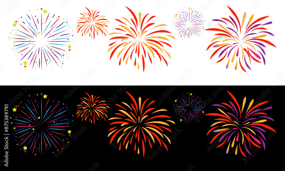 Fireworks background design vector set. Fireworks background design vector set.