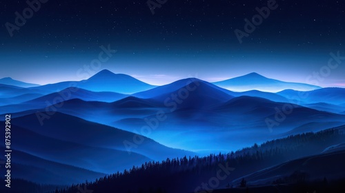 Majestic rolling mountain ranges under a starry night sky landscape. © Matthew