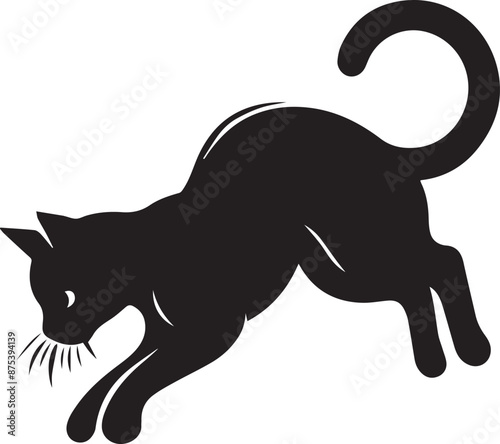 Cat Vector or Illustration. Elegant Black Cat Silhouettes in Every Pose. photo