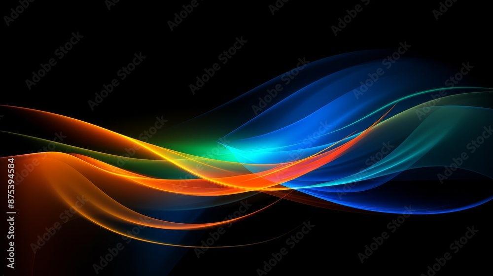 Obraz premium Vibrant Abstract Wave Background with Colorful Light Streaks on Black, Energetic Concept