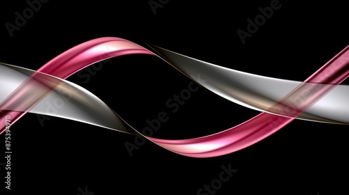 Abstract fluid pink ribbons in motion vibrant colors on black background flowing waves digital art concept