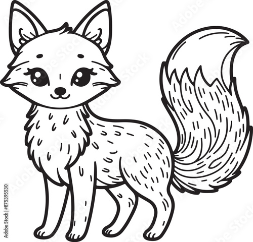 Fox liner art kawaii style , minimalist style, white background, full body, picture, Generator Ai