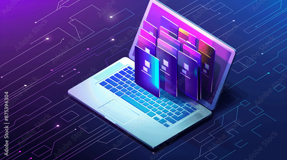 Document management system (DMS) technology, businessman use laptop with database folder online to store files document data digital. file storage process with security