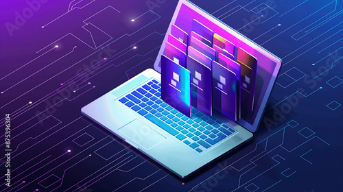 Obraz na płótnie Document management system (DMS) technology, businessman use laptop with database folder online to store files document data digital. file storage process with security w salonie