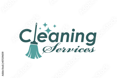 cleaning service design with broom isolated on white background