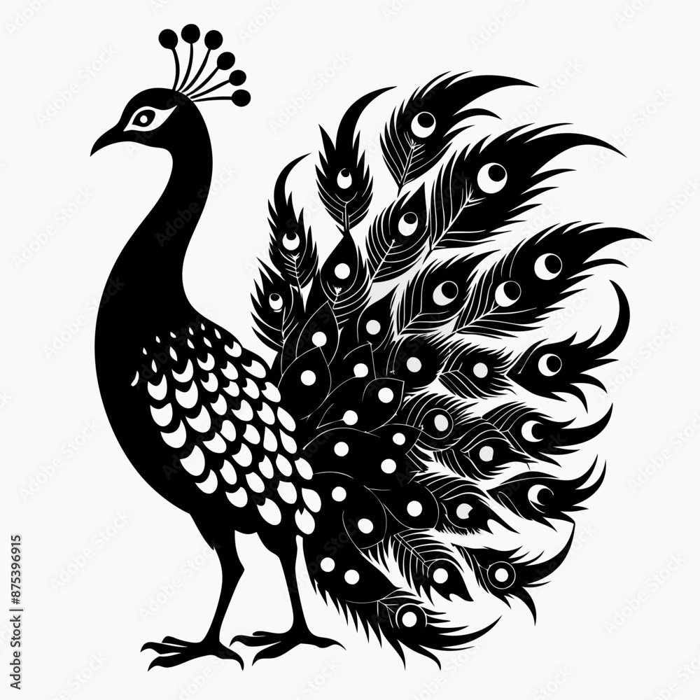 Fototapeta premium Peacock black silhouette
