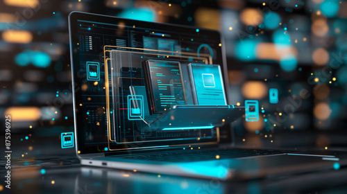 Obraz na płótnie Document management system (DMS) technology, businessman use laptop with database folder online to store files document data digital. file storage process with security w salonie