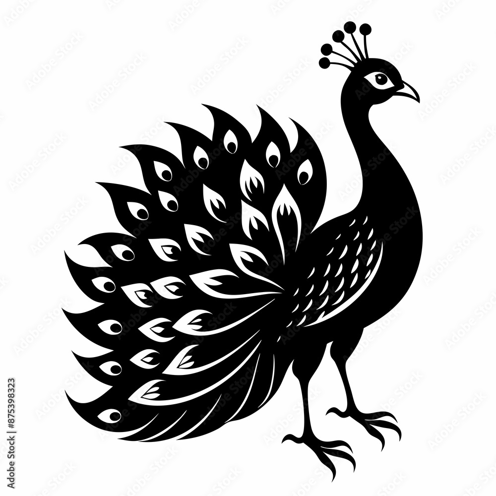 Fototapeta premium Peacock black silhouette