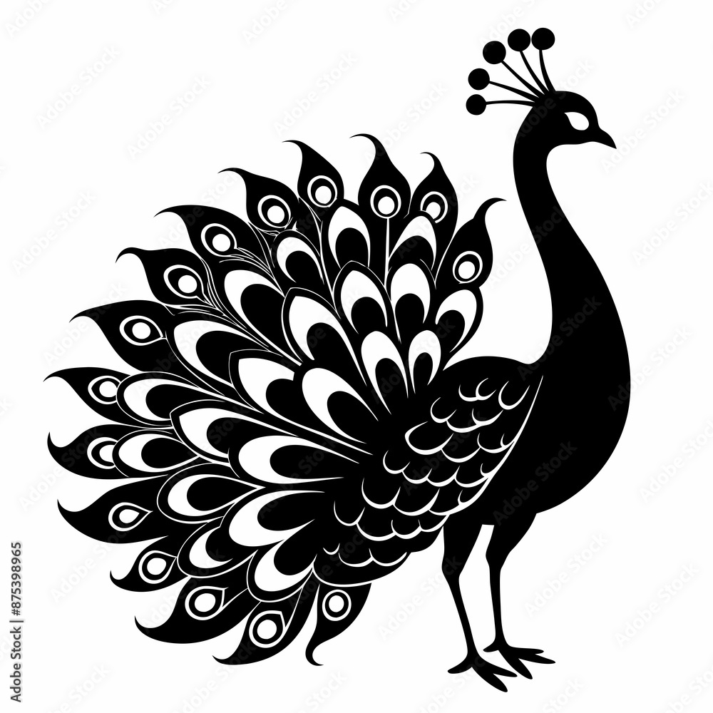 Fototapeta premium Peacock black silhouette