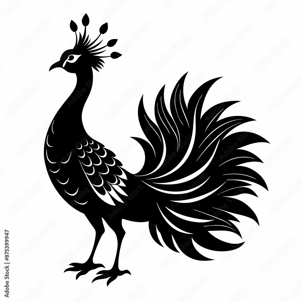 Fototapeta premium Peacock black silhouette