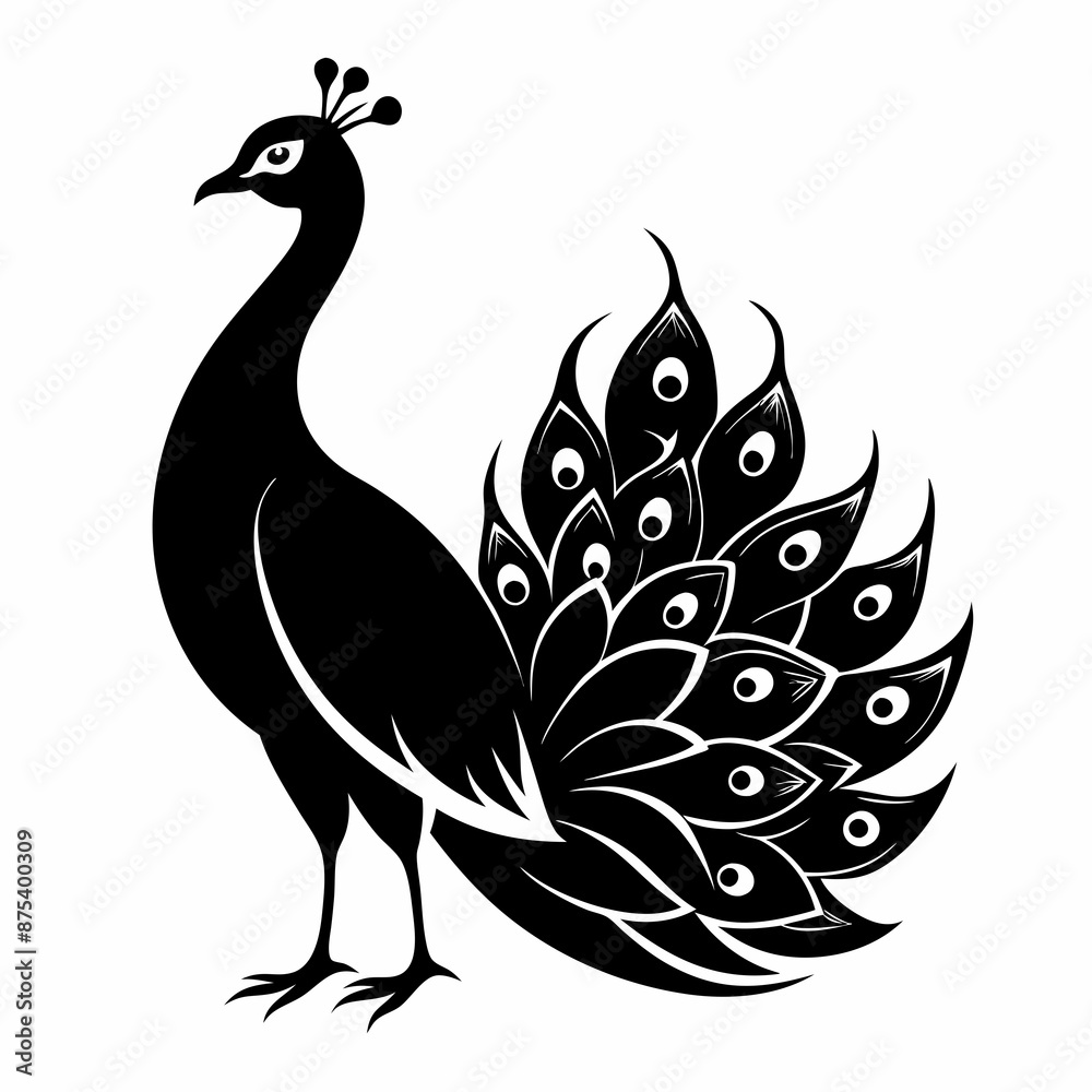 Fototapeta premium Peacock black silhouette