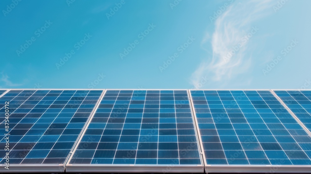 Solar Panels Under Clear Blue Sky, Representing Renewable Energy and Sustainable Solutions for Eco-Friendly Power Generation Solar Panels Under Clear Blue Sky, Representing Renewable Energy and Sustainable Solutions for Eco-Friendly Power Generation