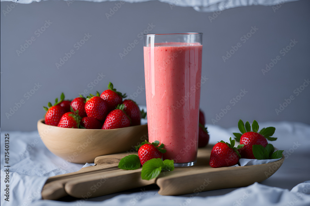 Close-up of a creamy and refreshing strawberry smoothie, perfect for lovers of tasty drinks. Generated by AI Close-up of a creamy and refreshing strawberry smoothie, perfect for lovers of tasty drinks. Generated by AI