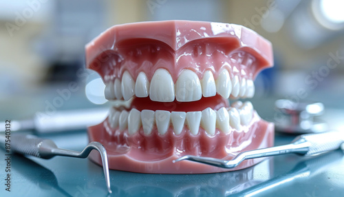 Wallpaper Mural A detailed replica of someones teeth rests on a table with dental tools nearby Torontodigital.ca