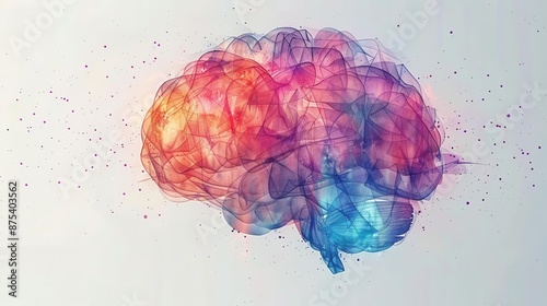 Abstract brain, minimalist design, psychology concept, elegant lines, watercolor style
