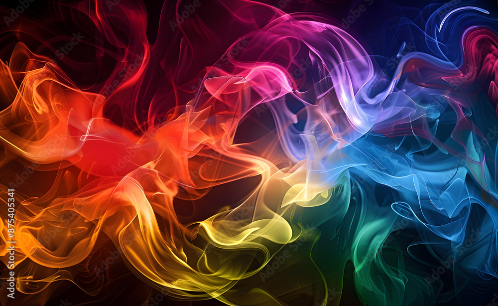 Obraz premium Color wheel-like paint flows in a rainbow color spectrum in mid-air, on a dark grey background design