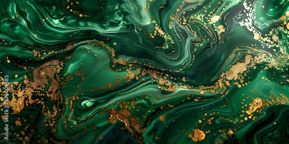 Obraz premium Patterns of Green and Gold Liquid on St Patrick's Day Background. Concept St Patrick's Day, Green and Gold, Liquid Patterns, Festive Background