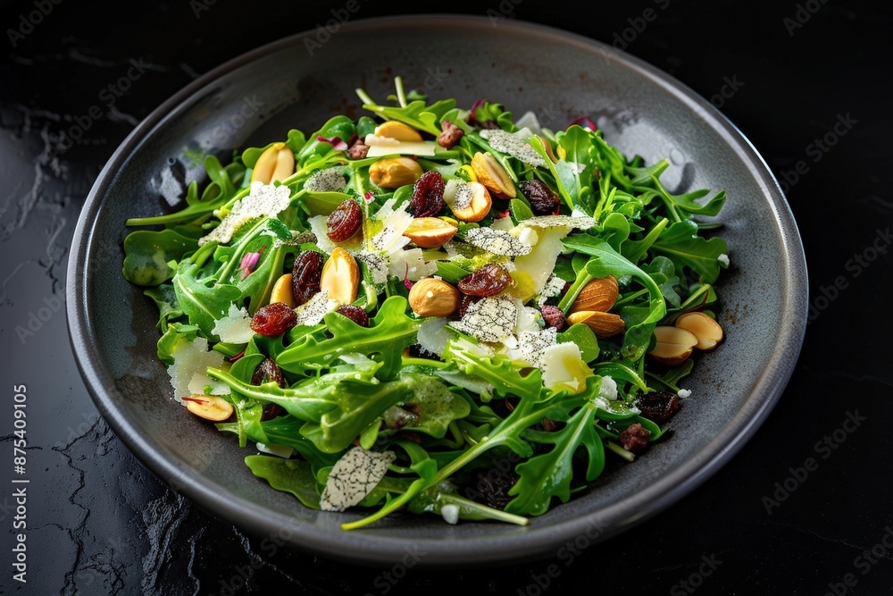 Gourmet and Sumptuous Arugula Salad with White Truffle Oil and Marcona Almonds Gourmet and Sumptuous Arugula Salad with White Truffle Oil and Marcona Almonds