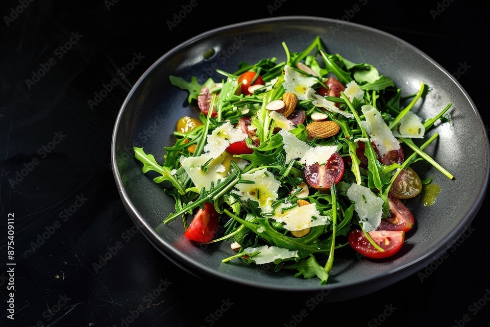 Colorful Arugula and Fennel Salad with Halved Grape Tomatoes Colorful Arugula and Fennel Salad with Halved Grape Tomatoes