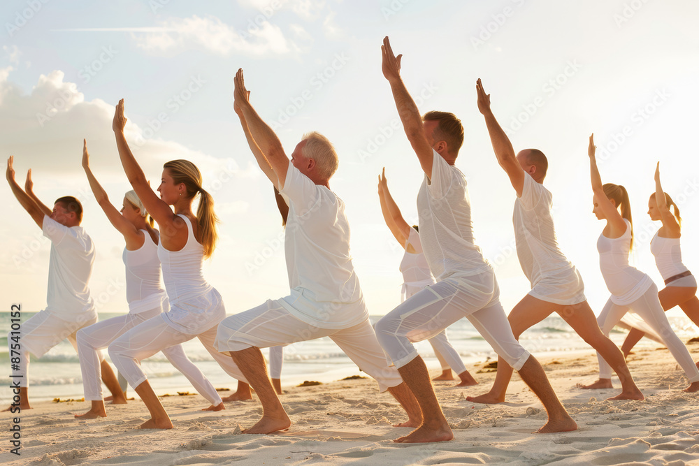 Beach Yoga. People on the beach doing yoga. Beach Yoga. People on the beach doing yoga.