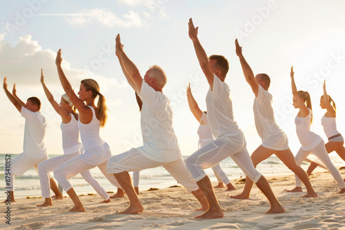 Beach Yoga. People on the beach doing yoga. 