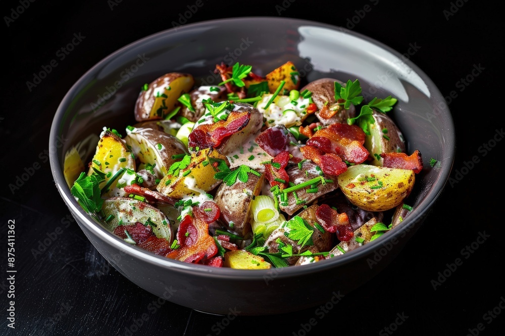 Savory Bacon and Ranch Potato Salad with Fresh Chives and Sliced Scallions Savory Bacon and Ranch Potato Salad with Fresh Chives and Sliced Scallions