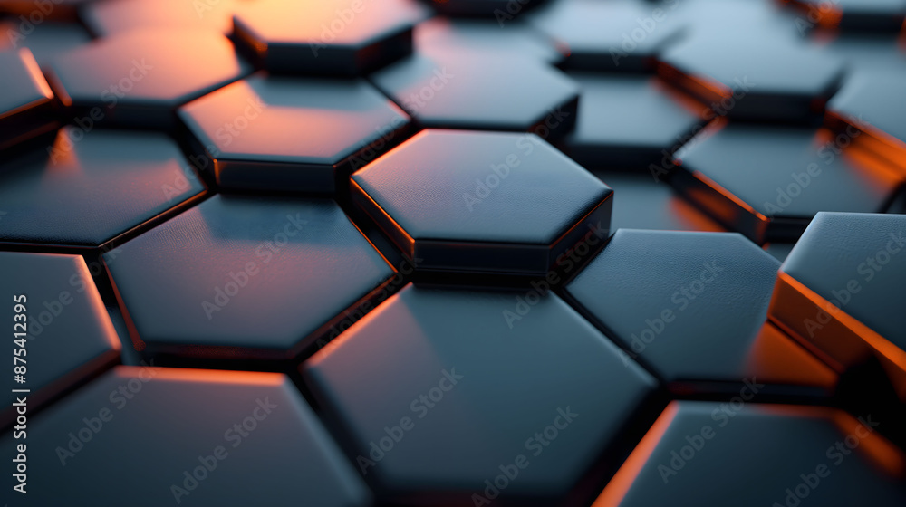 Abstract Hexagonal Geometric Pattern with Orange Lighting Accents Abstract Hexagonal Geometric Pattern with Orange Lighting Accents