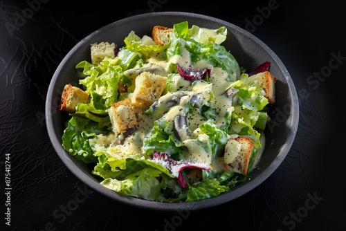 Fresh Romaine Lettuce Caesar Salad with Garlic Parmesan Croutons