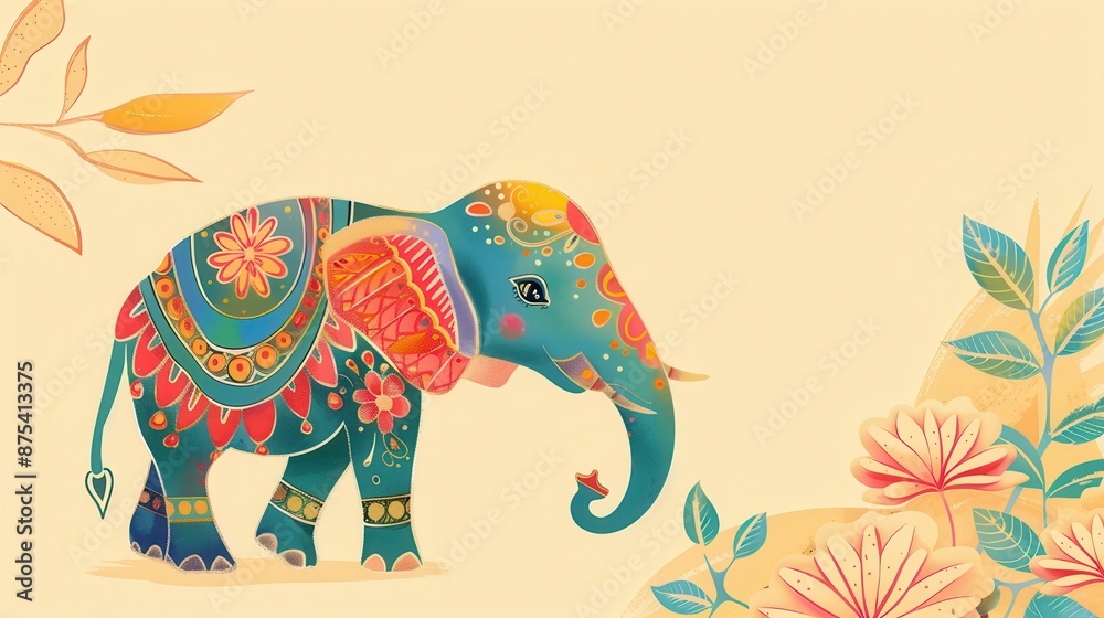 Fototapeta premium Ornamental elephant with floral design