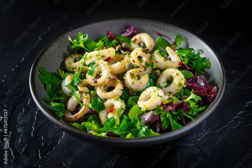 Exquisite Calamari Salad on a Pristine White Plate