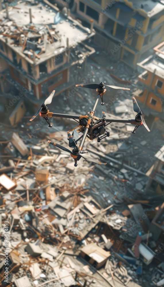 Fototapeta premium Drone Capturing Natural Disaster Aftermath for Rescue Operations and Relief Efforts