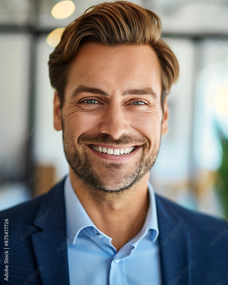 Confident Businessman Smiling in Office Environment Confident Businessman Smiling in Office Environment