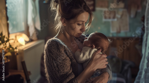 A woman holds a newborn baby in her arms, radiating love and care in a tender and heartwarming moment.