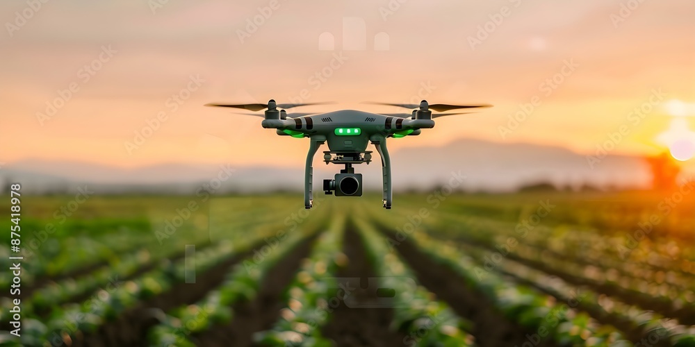 Demonstrating the application of drones in precision agriculture for crop monitoring and spraying. Concept Drones in Precision Agriculture, Crop Monitoring, Spraying Technology Demonstrating the application of drones in precision agriculture for crop monitoring and spraying. Concept Drones in Precision Agriculture, Crop Monitoring, Spraying Technology