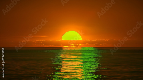 Green Flash phenomenon, a green flash that appears on the horizon when the sun sets over the sea, Ai generated Images © mohammad
