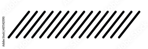 Slash line. Border with diagonal lines. Angle of tilt stripes. Black pattern of footer. Diagonal parallel lines divider strip. Tilt strip geometric abstract border on white background in eps 10.
