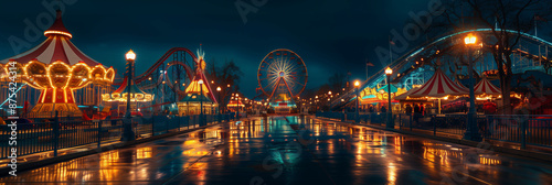 View of the lights from the amusement park at night.