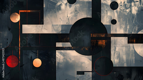 Abstract suprematism art background with geometric shapes in dark tones